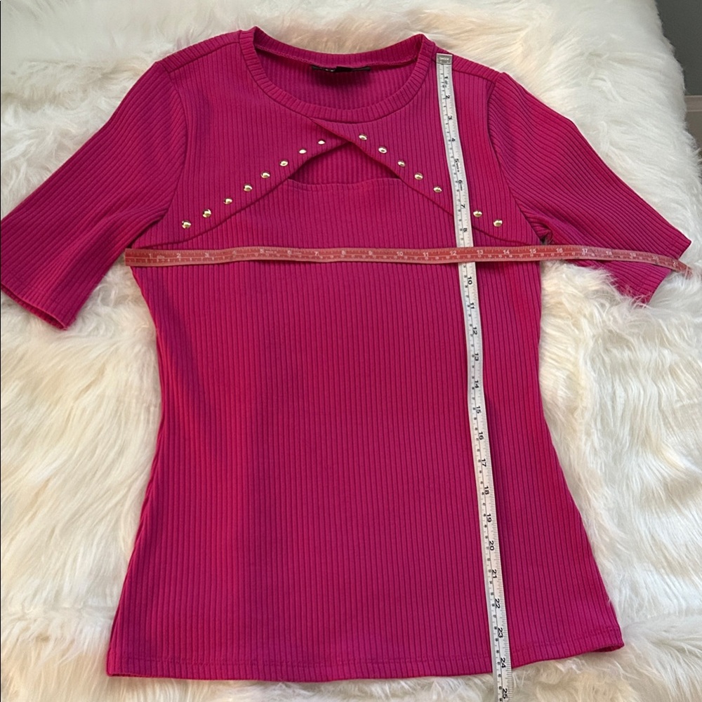 INC International Concepts Magenta Studded Short Sleeve Tee